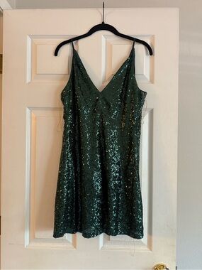 Xtraordinary Emerald Sequin Slip Mini Dress